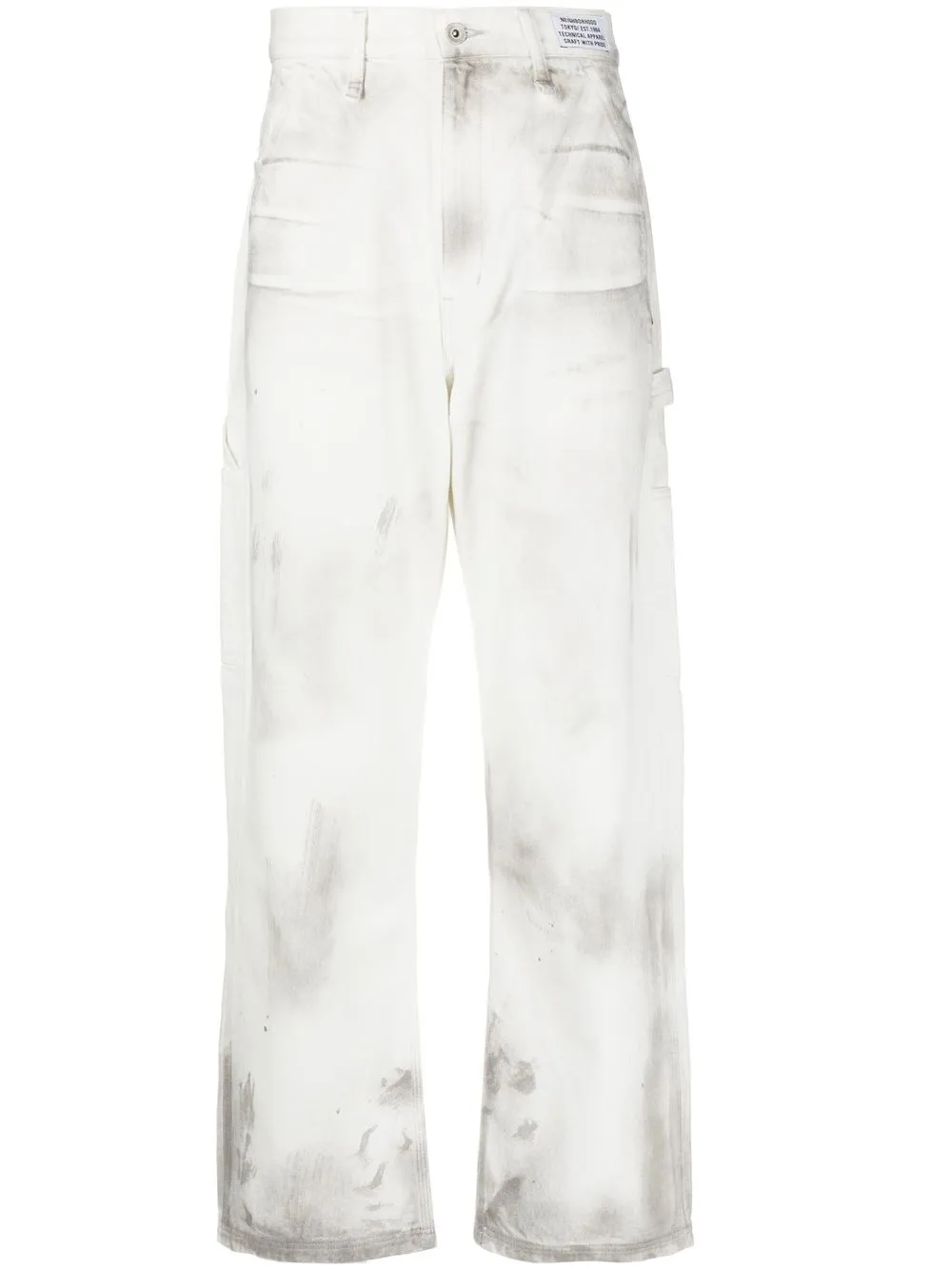 

Neighborhood bleached-effect cotton straight trousers - White