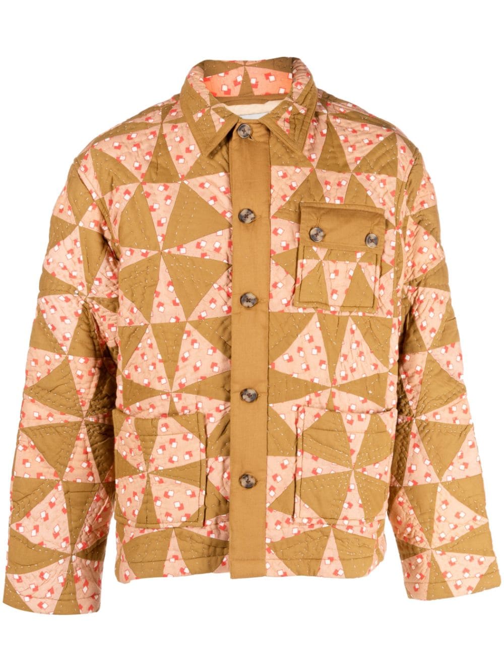 Bode Kaleidoscope Quilted Padded Printed Cotton Jacket In Neutrals