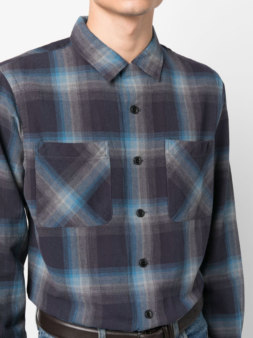 Shop Ralph Lauren Rrl Plaid Long-sleeve Shirt In Blau