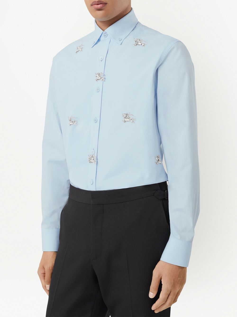 Shop Burberry Crystal-embellished Cotton Shirt In Blue