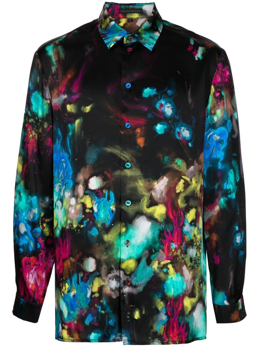 Shiatzy Chen Genisis Collection Abstract-print Shirt In Black