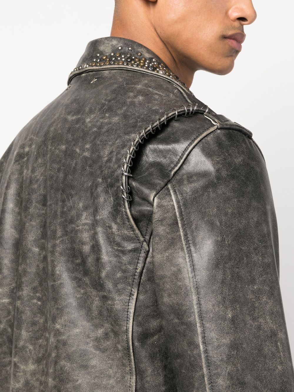 Shop Golden Goose Leather Stud-detailing Jacket In Black