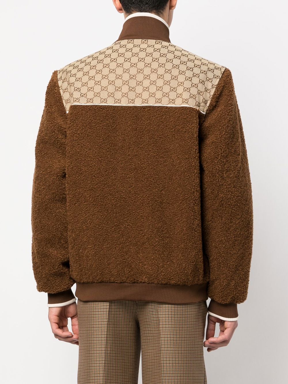 Shop Gucci Gg Monogram-pattern Zip-up Jacket In Brown