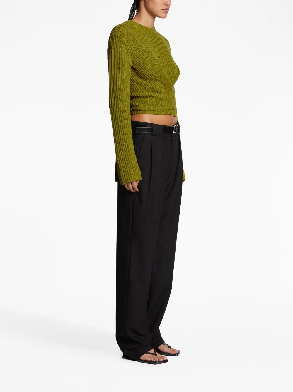 Shop Proenza Schouler White Label Ribbed-knit Wrap Jumper In Green