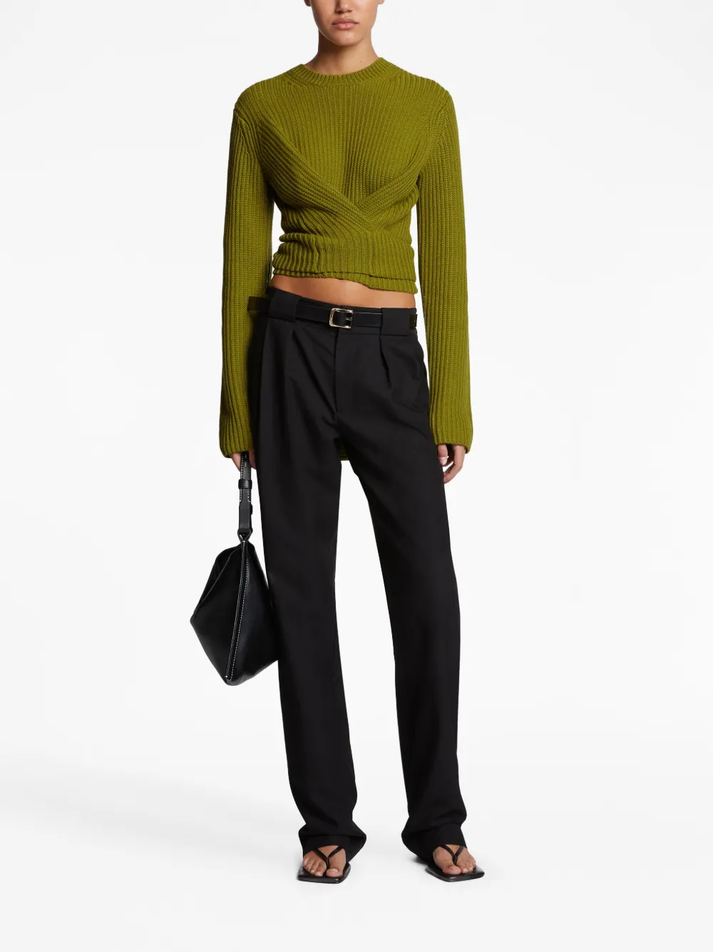 Shop Proenza Schouler White Label Ribbed-knit Wrap Jumper In Green
