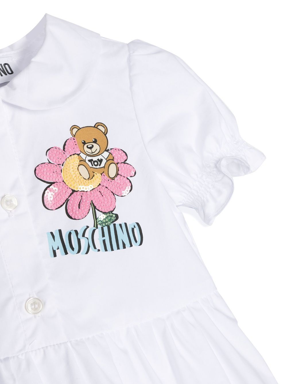Shop Moschino Teddy Bear Ruffled-trim Dress In White