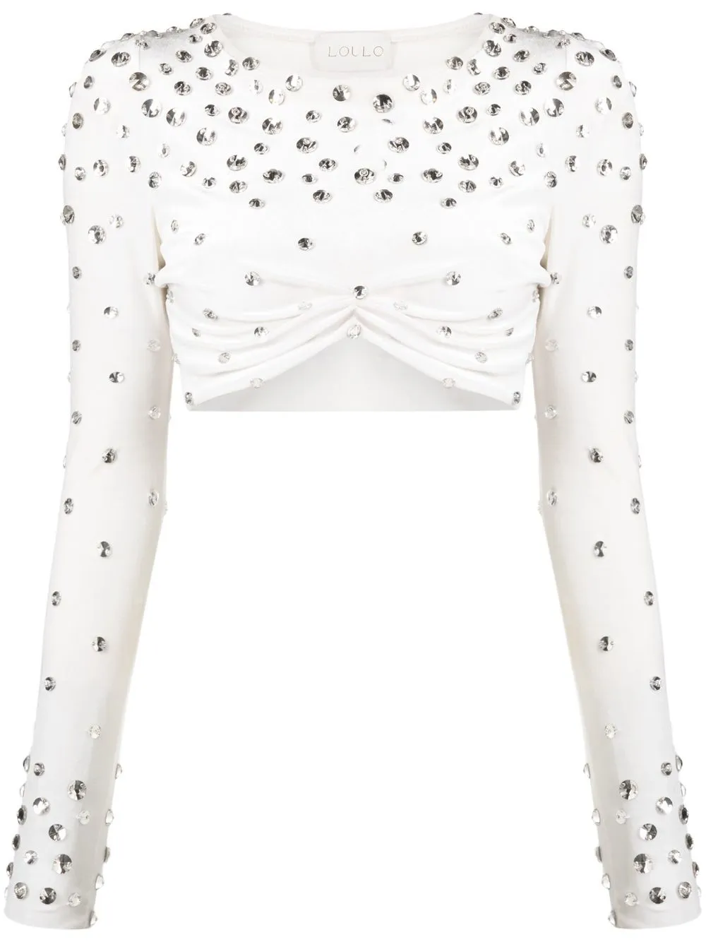 

Loulou rhinestone-embellished velvet crop top - White
