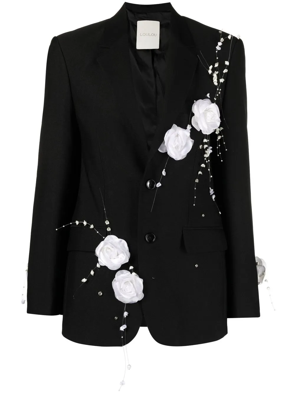 

Loulou floral-appliqué single-breasted blazer - Black