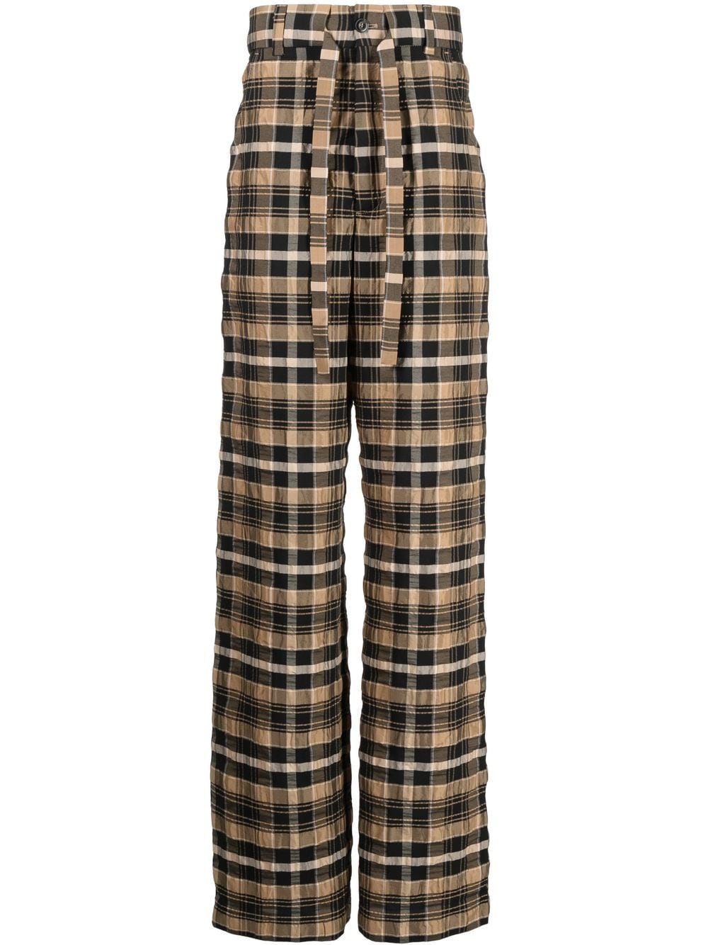 Shop Nanushka Check-print Straight-leg Trousers In Brown