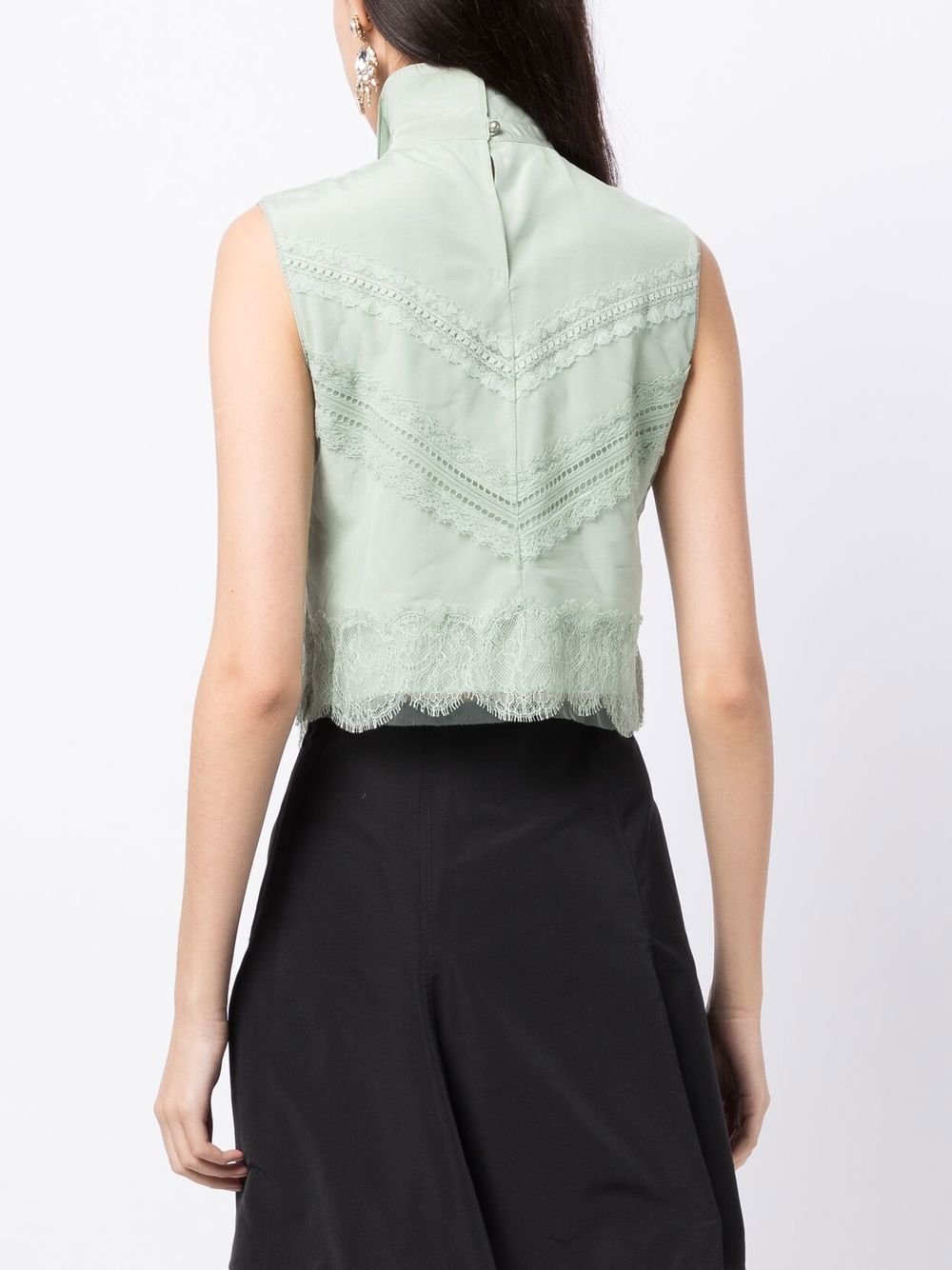 Shop Shiatzy Chen Lace-trim Mulberry-silk Vest In Green