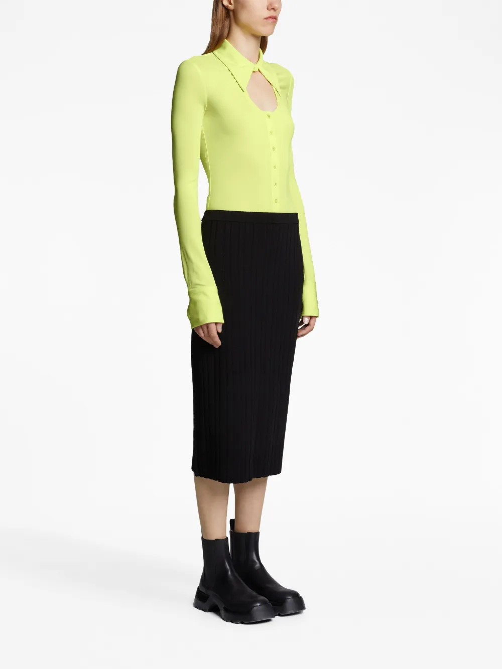 Proenza Schouler White Label Jersey Cut-out Button-front Top In Green