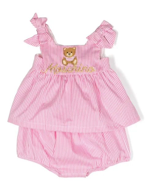 Moschino Kids vestido con motivo Teddy Bear y rayas 