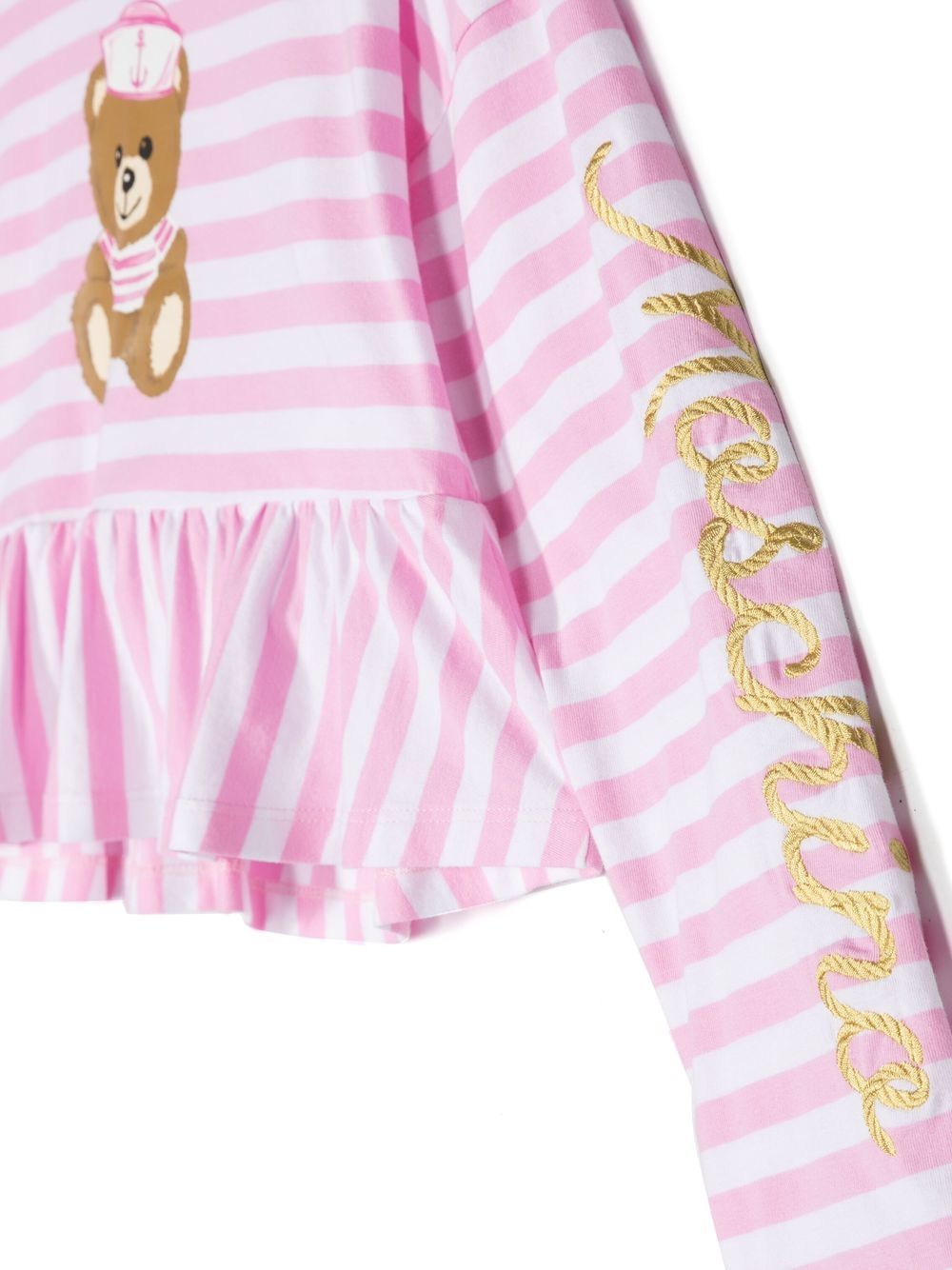 Shop Moschino Striped Sailor-teddy Peplum Top In Pink