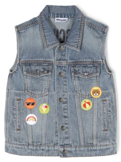 Moschino Kids logo-patch denim gilet 