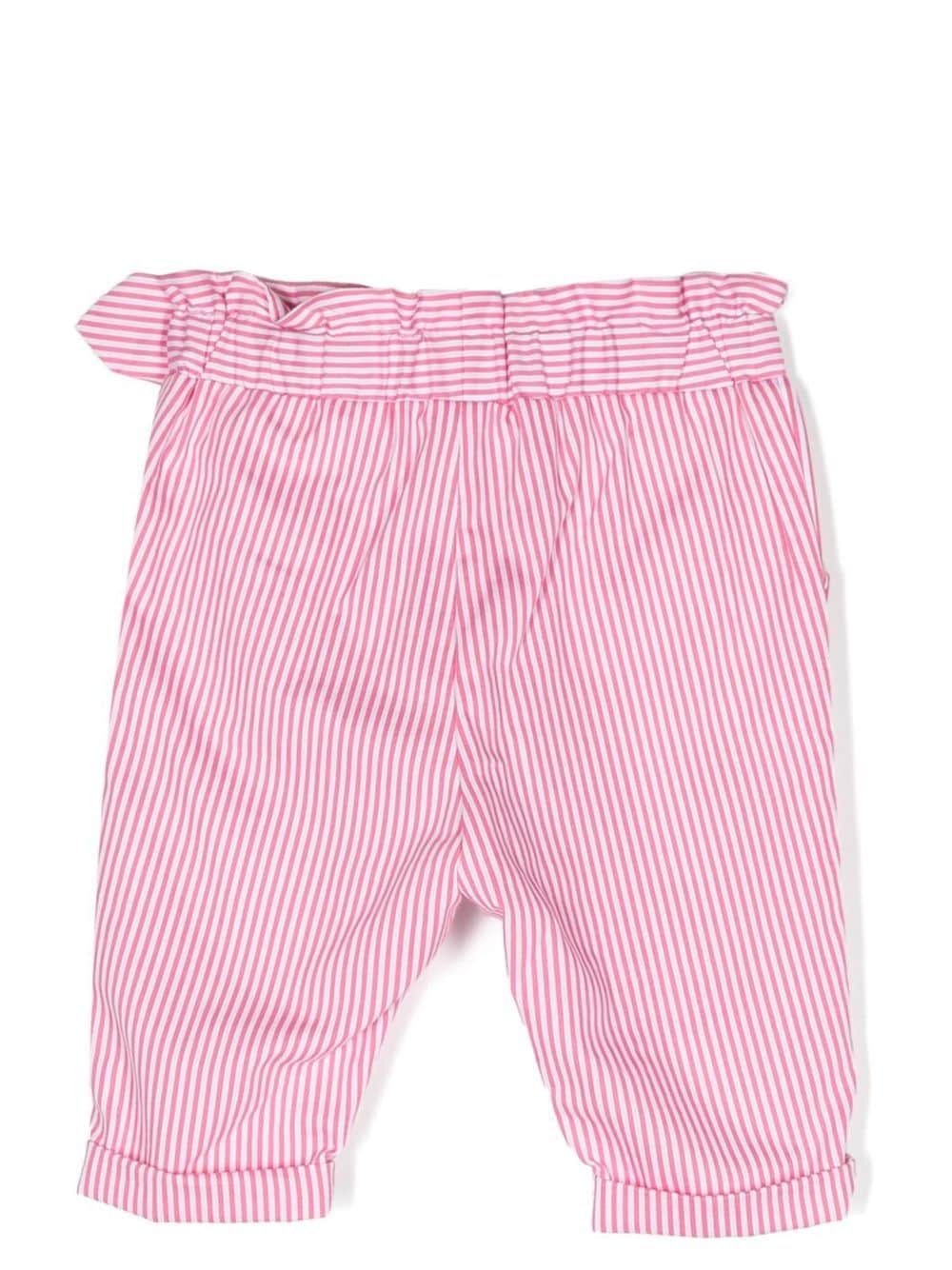 Shop Moschino Teddy Bear Motif Striped Trousers In Pink