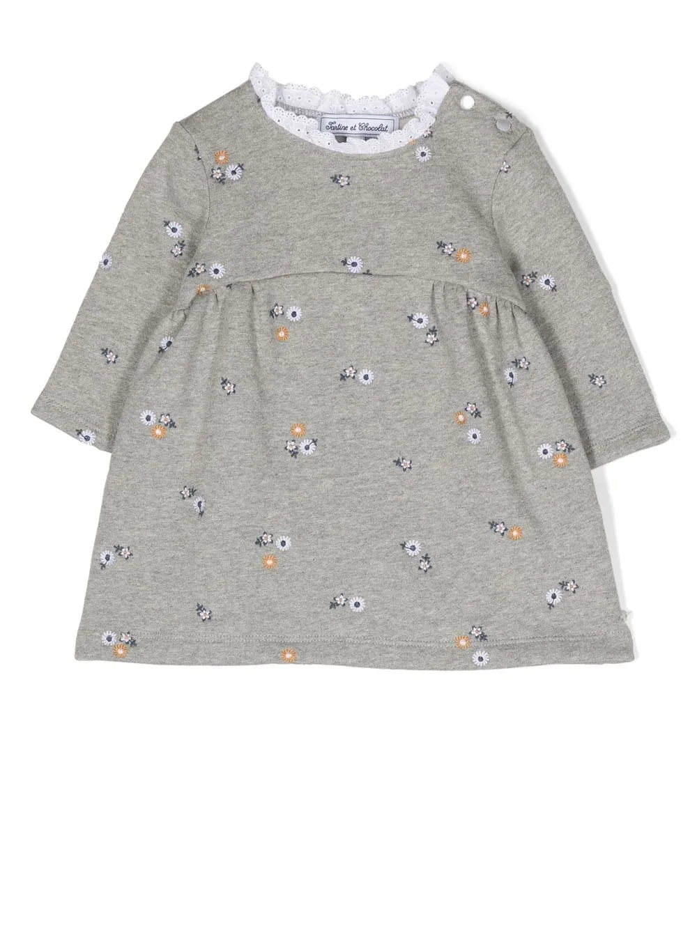 

Tartine Et Chocolat floral-embroidered ruffle-collar dress - Grey