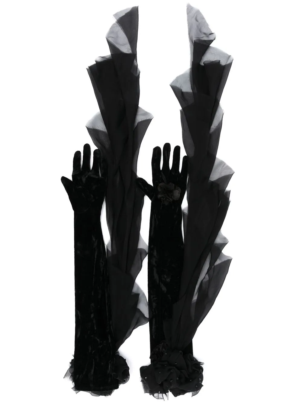 

Loulou ruffled-detail velvet gloves - Black