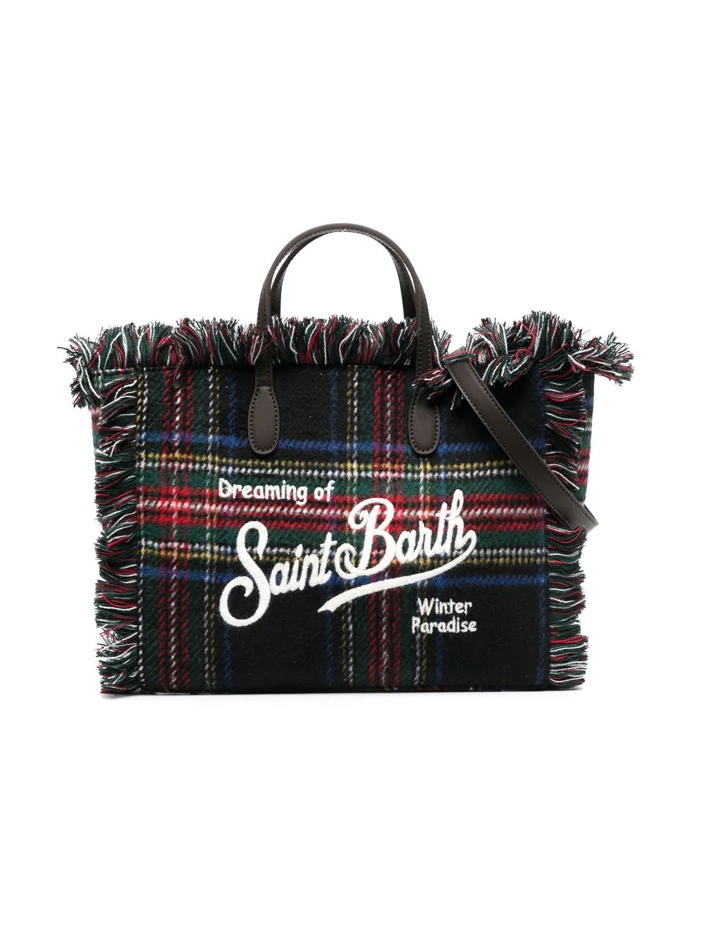 

MC2 Saint Barth Kids tartan check fringe-trim bag - Blue