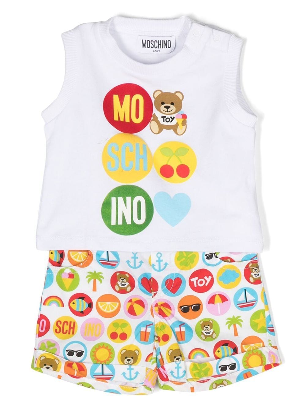 Moschino Babies' 图案印花t恤与短款套装 In White