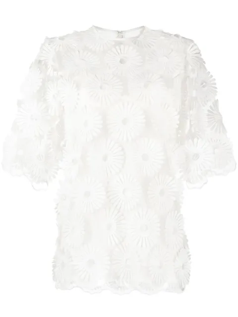 Elie Saab floral-embroidered short-sleeve blouse