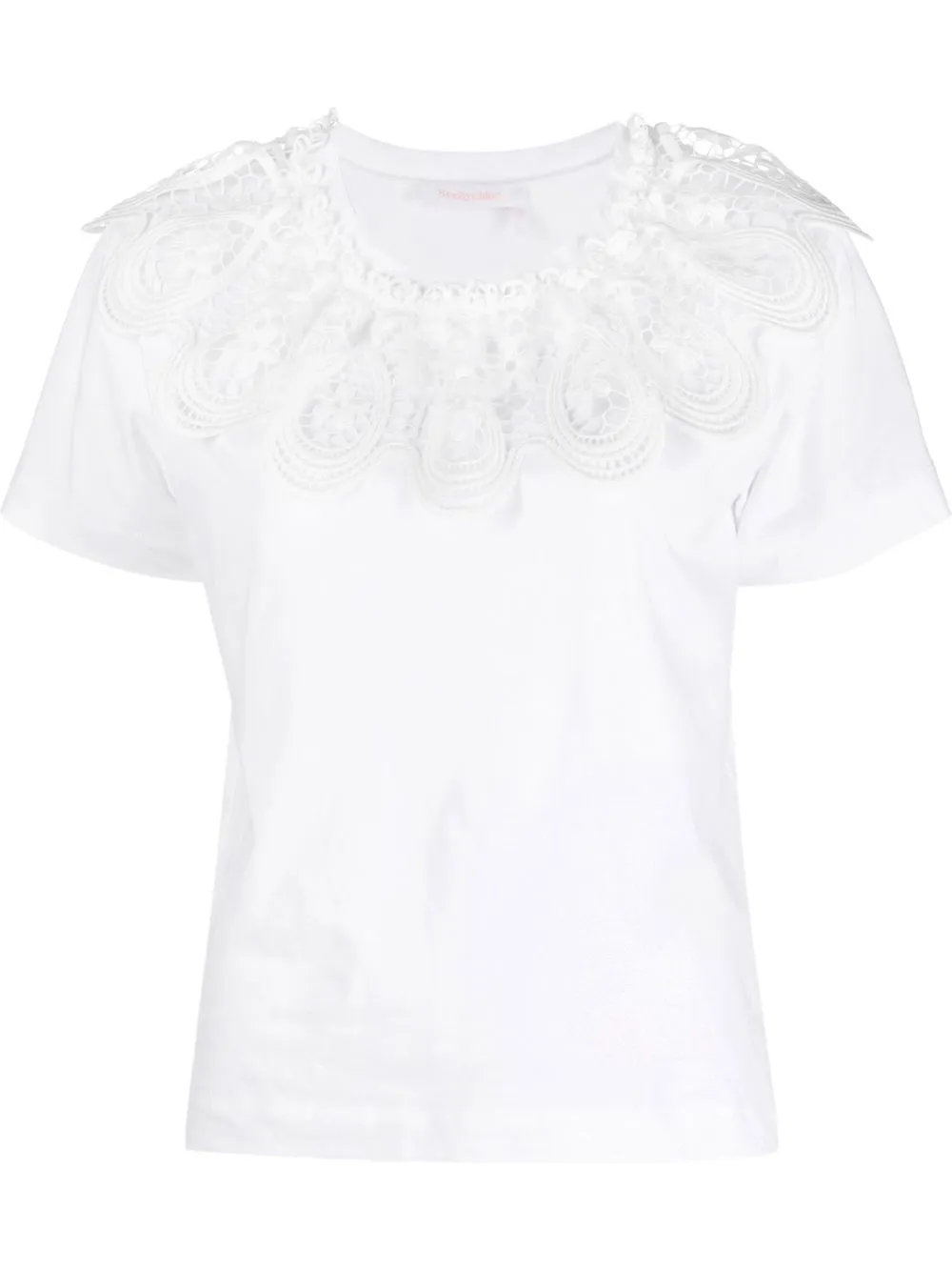 

See by Chloé playera manga corta con cuello de encaje - Blanco