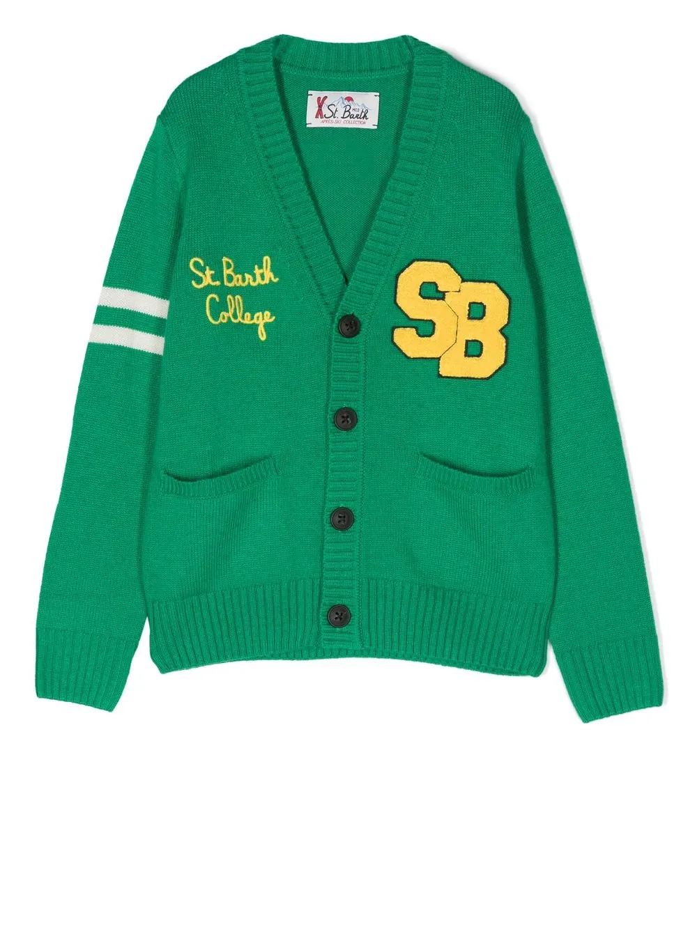 

MC2 Saint Barth Kids logo-patch V-neck cardigan - Green