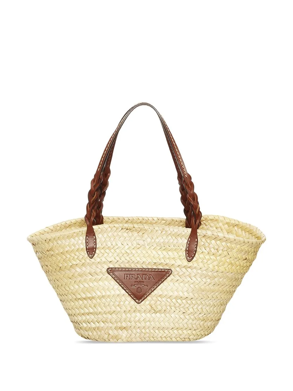 

Prada Pre-Owned logo-patch raffia basket bag - Neutrals