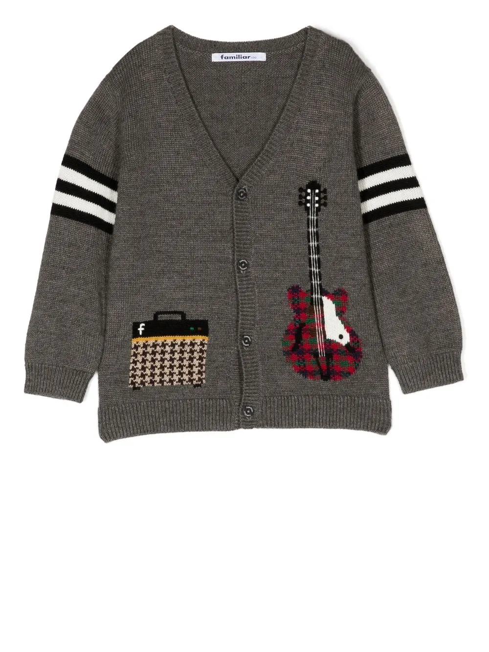 Familiar Kids' Motif-embroidered Cardigan In Grey