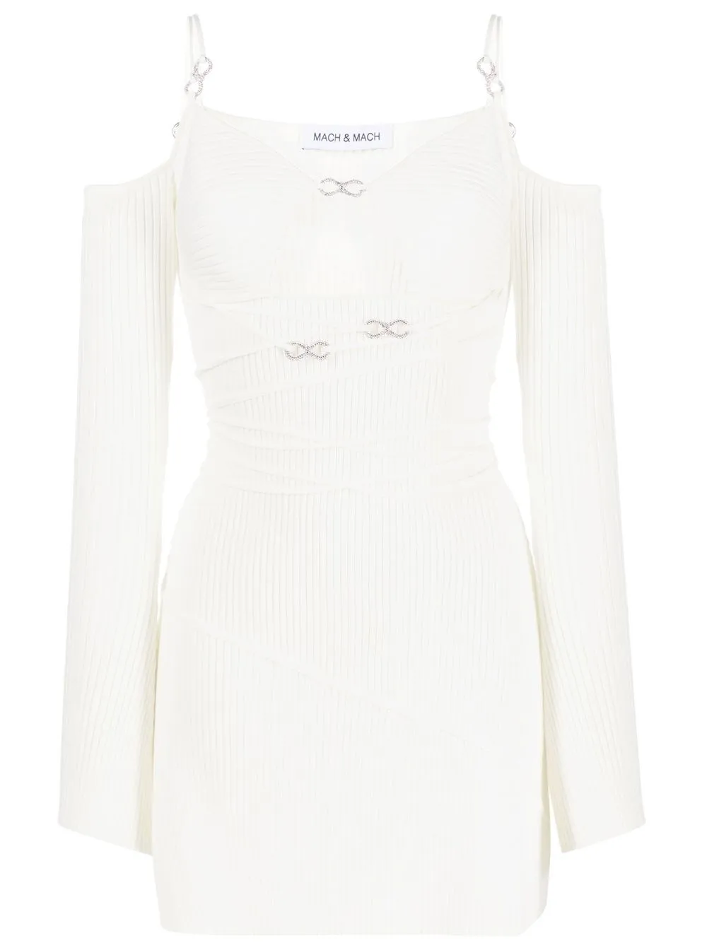 

MACH & MACH crystal-bow ribbed cut-out dress - White