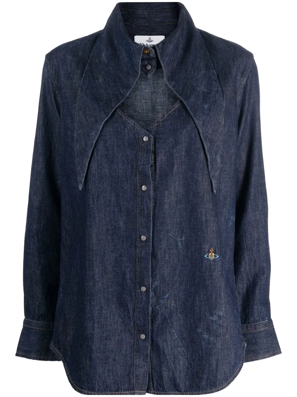 

Vivienne Westwood logo embroidered long collar shirt - Blue