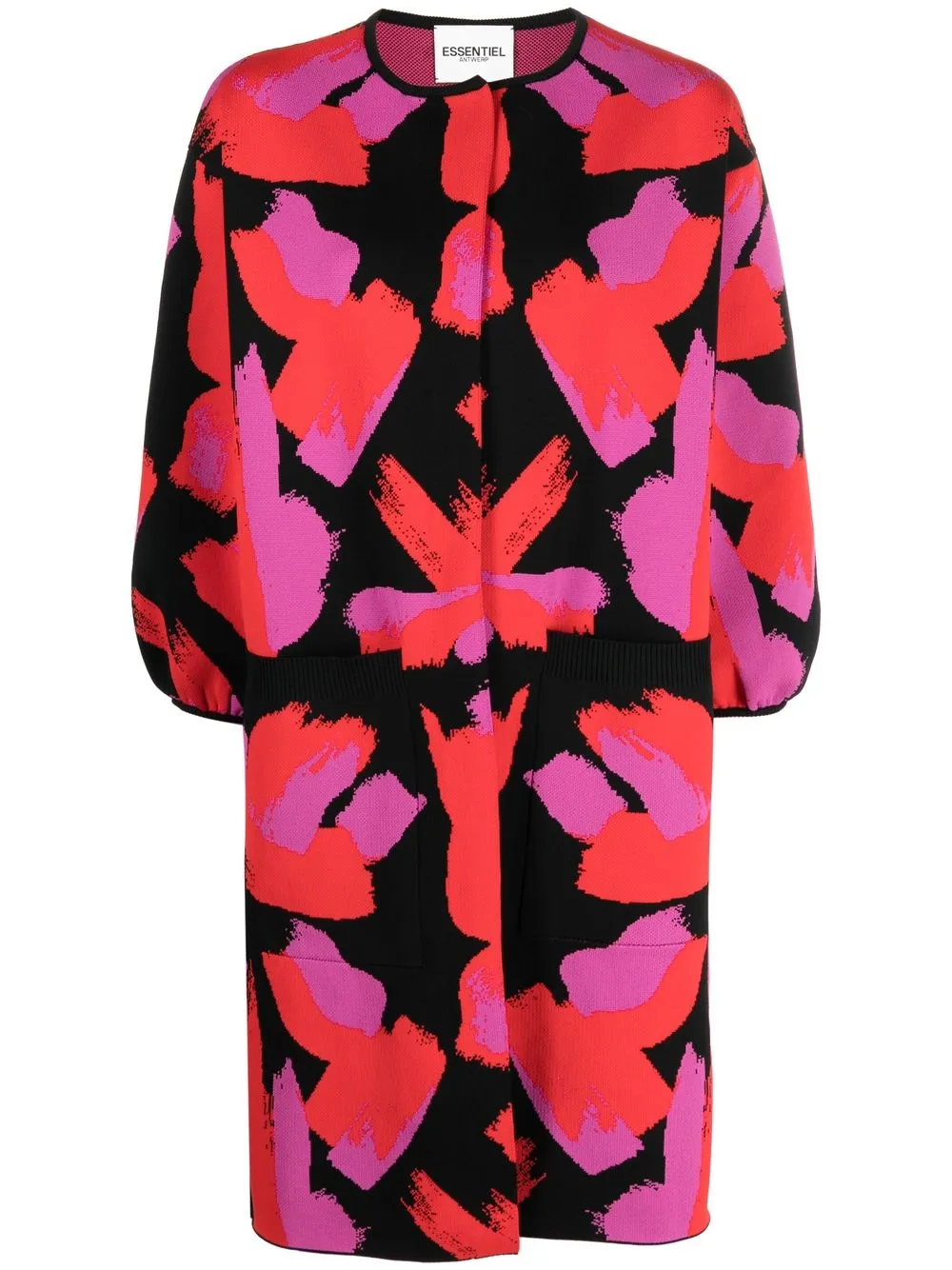 

Essentiel Antwerp abstract-print long cardigan - Black