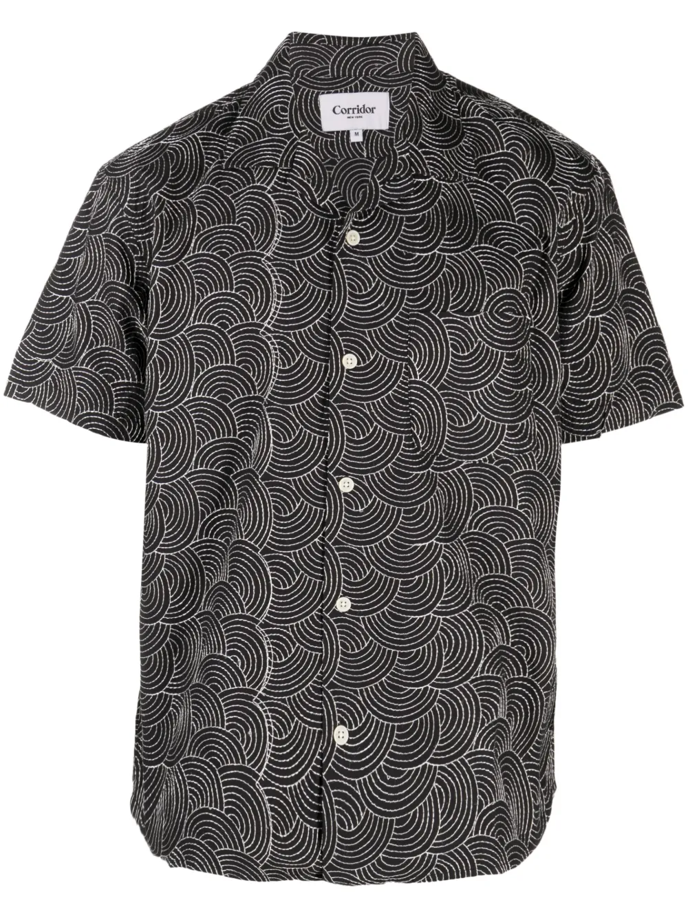 Corridor geometric-embroidery short-sleeve shirt - Black