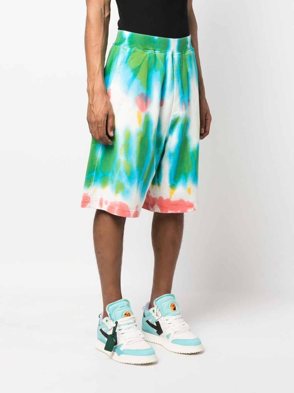 Shop Dsquared2 Tie Dye-print Cotton Track Shorts In Green