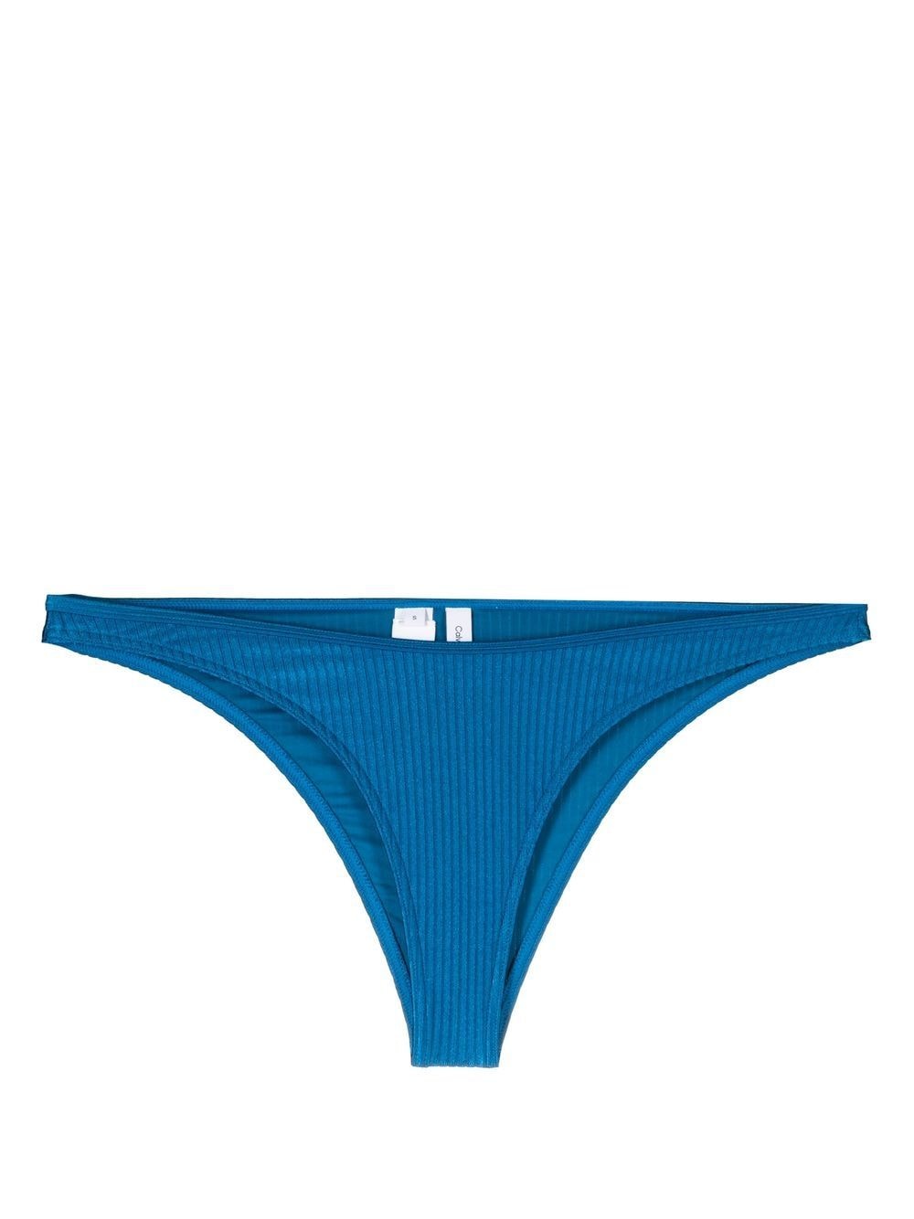 Shop Calvin Klein Ribbed-detail Bikini Bottoms In Blue