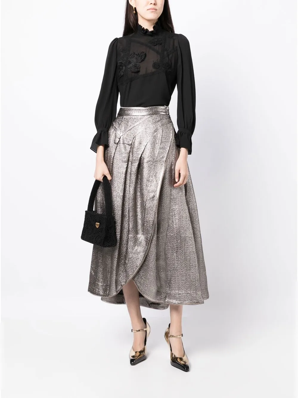 Shop Shiatzy Chen Genisis Asymmetric Wrap Skirt In Gold