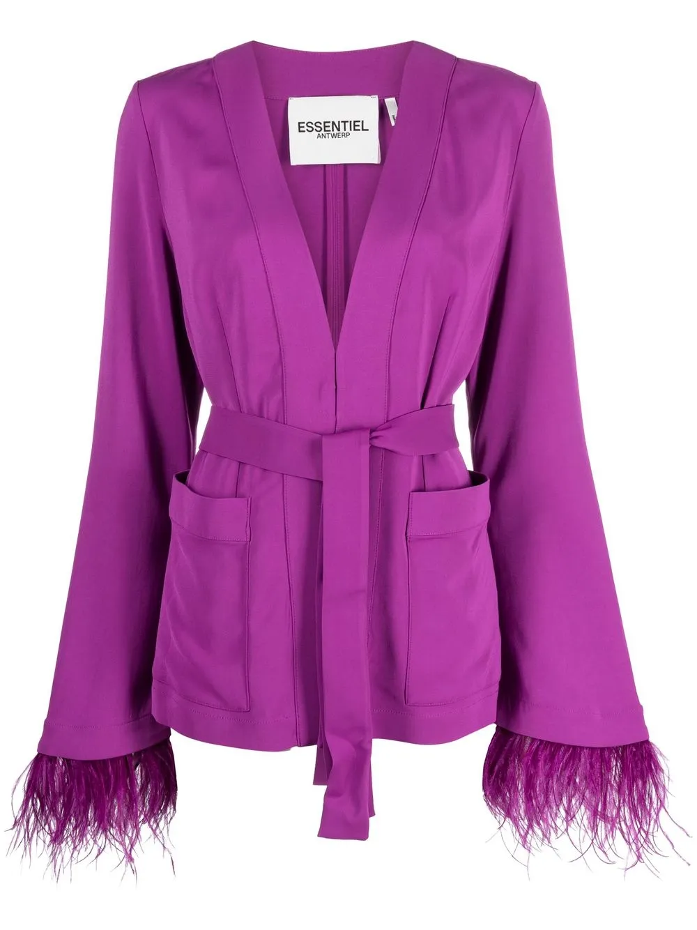 

Essentiel Antwerp feather-trim belted jacket - Purple