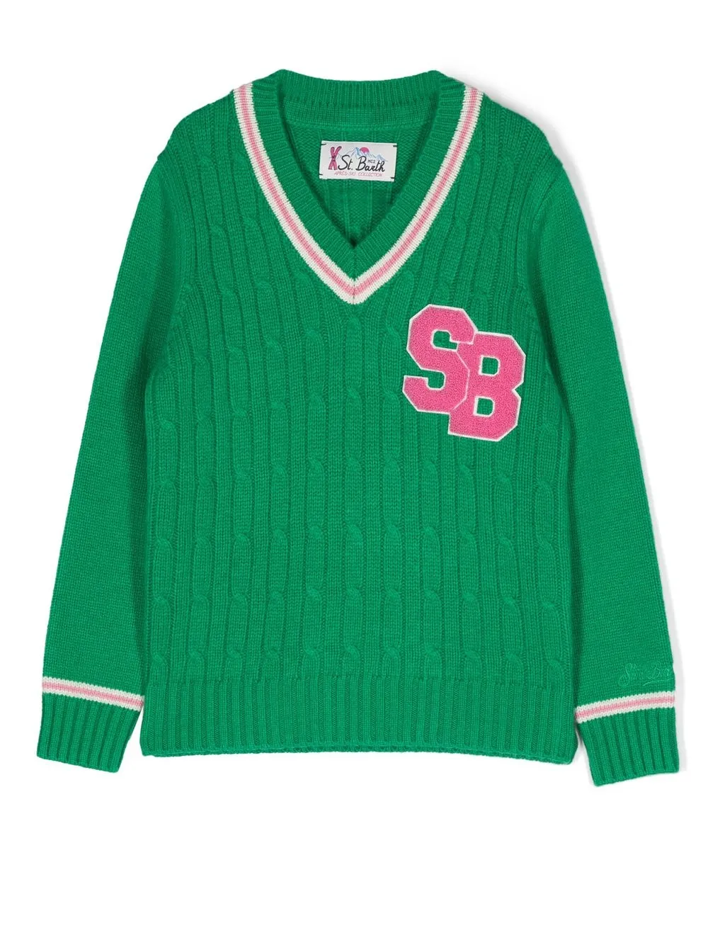 

MC2 Saint Barth Kids cable-knit logo-patch jumper - Green