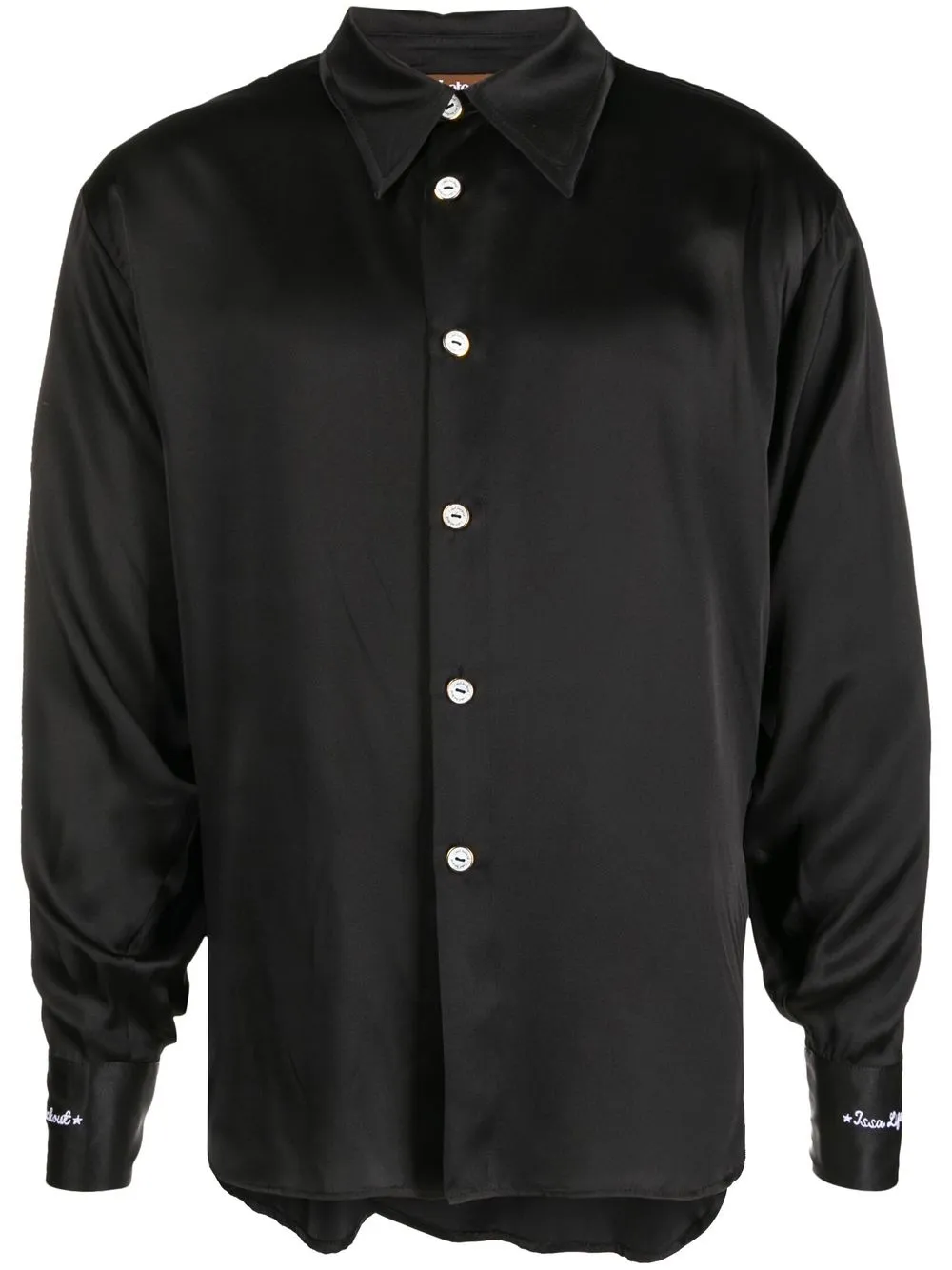 

Late Checkout logo-embroidered silk-satin shirt - Black