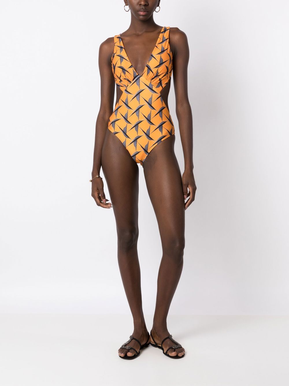 Shop Lygia & Nanny Alexis Printed Cut-out Swimsuit In Orange