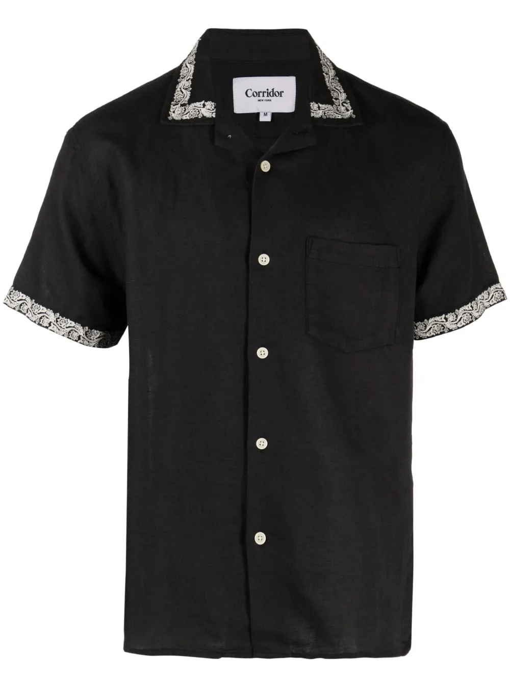 Corridor floral-embroidery short-sleeve shirt - Black