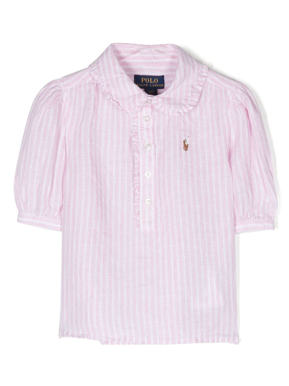 Ralph Lauren Kids' Logo刺绣条纹亚麻衬衫 In Pink