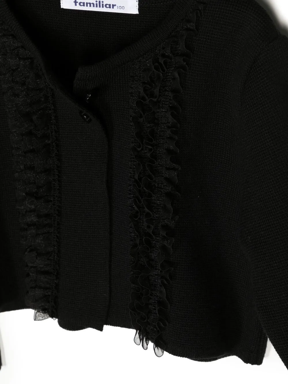 Familiar Tulle-detail Button-up Cardigan In Black