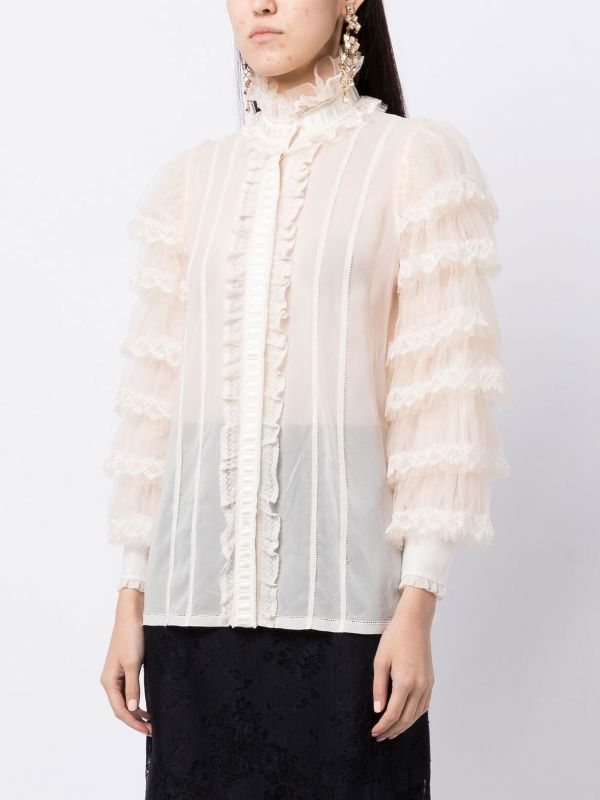 White lace cheap ruffle blouse