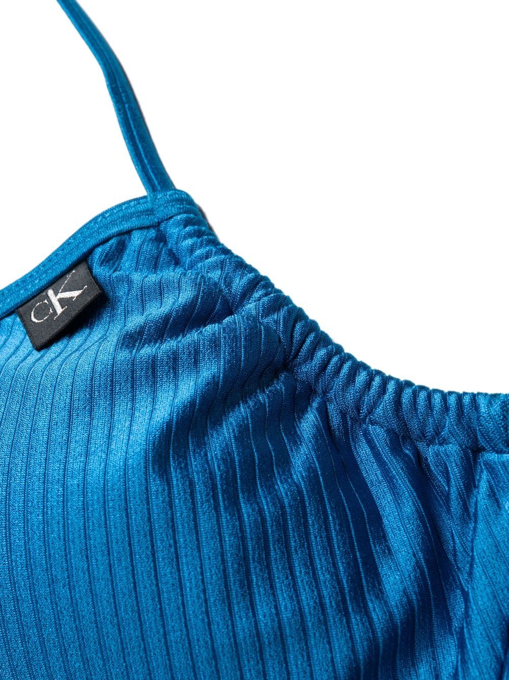 Shop Calvin Klein Ribbed-detail Bandeau Bikini Top In Blue