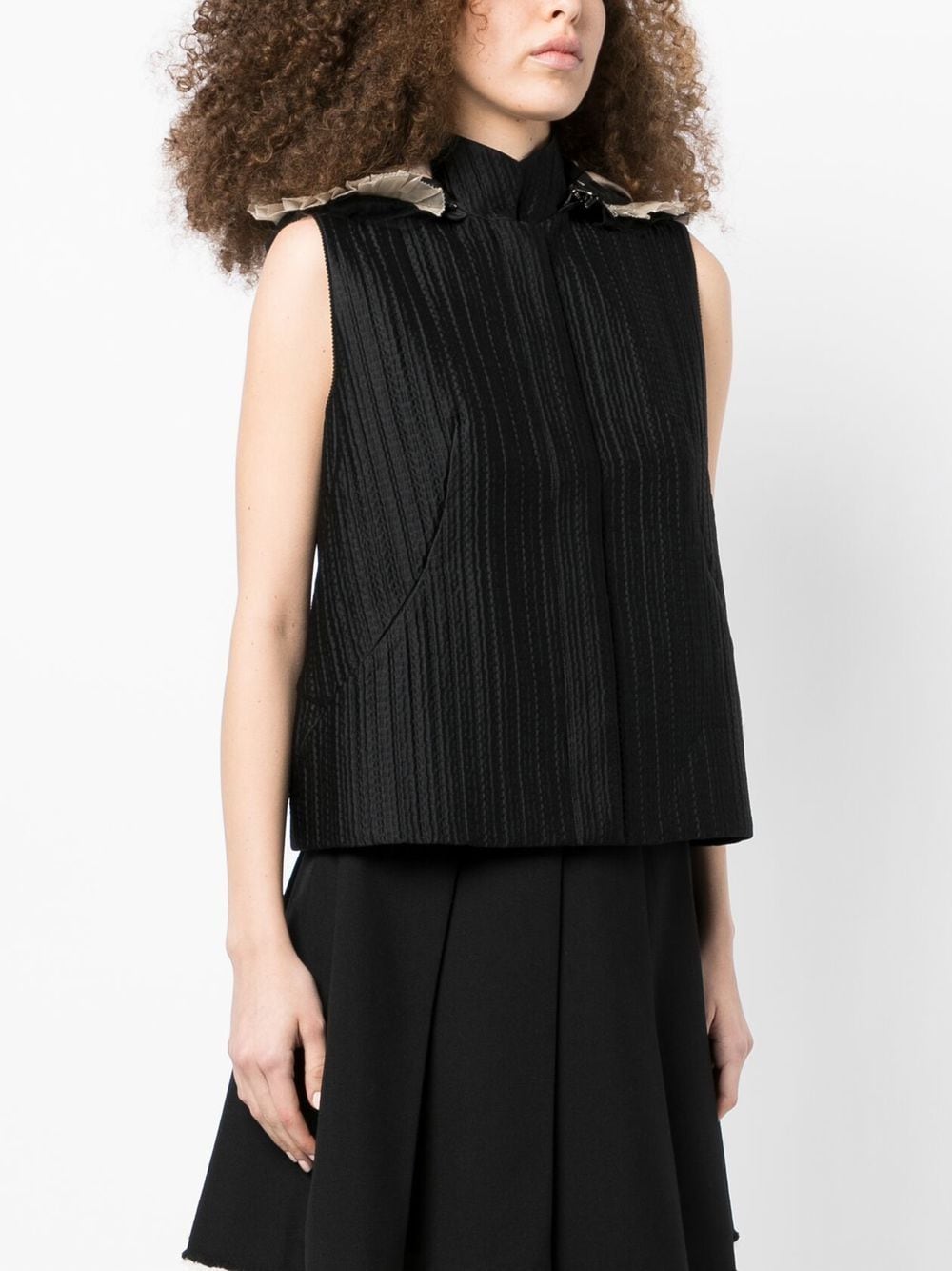Shop Shiatzy Chen Mulberry-silk Hooded Vest In Black