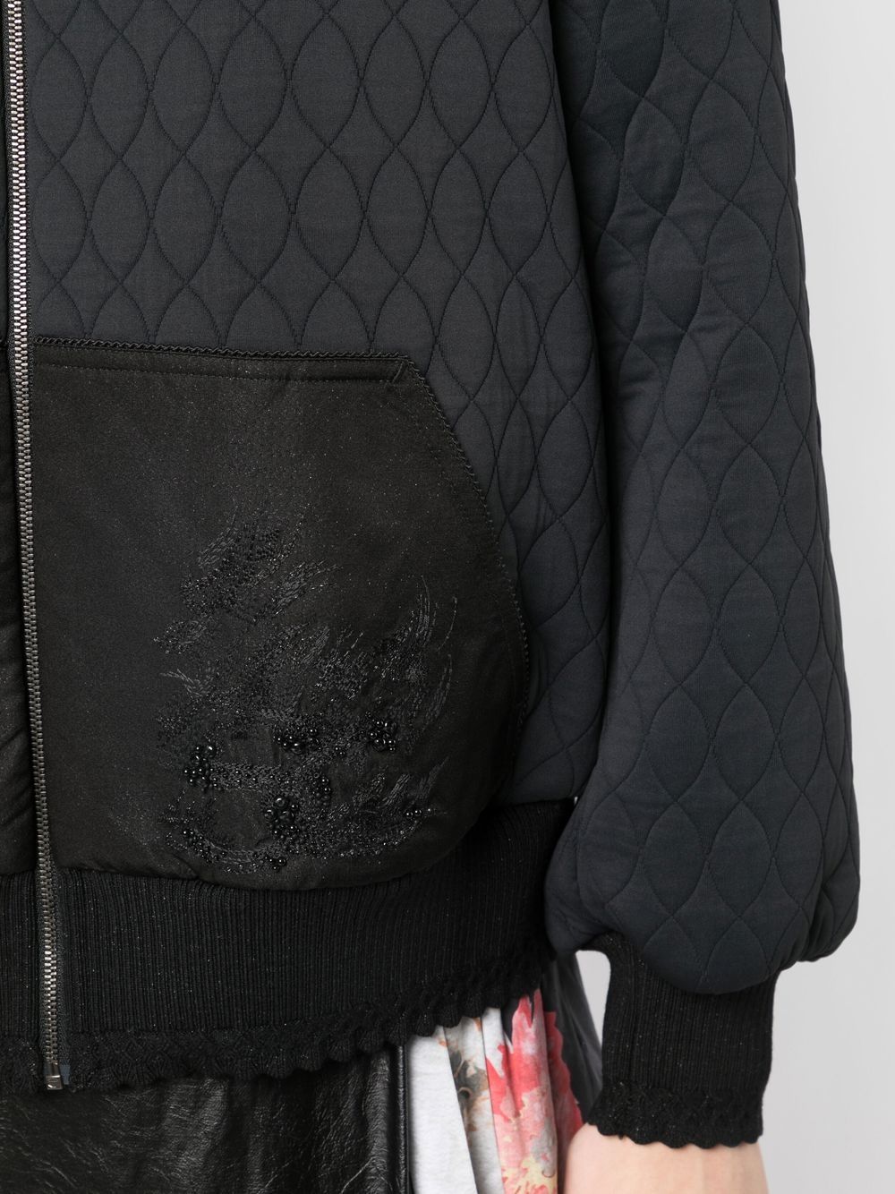 Shop Shiatzy Chen Genisis Quilted Embroidered Jacket In Black