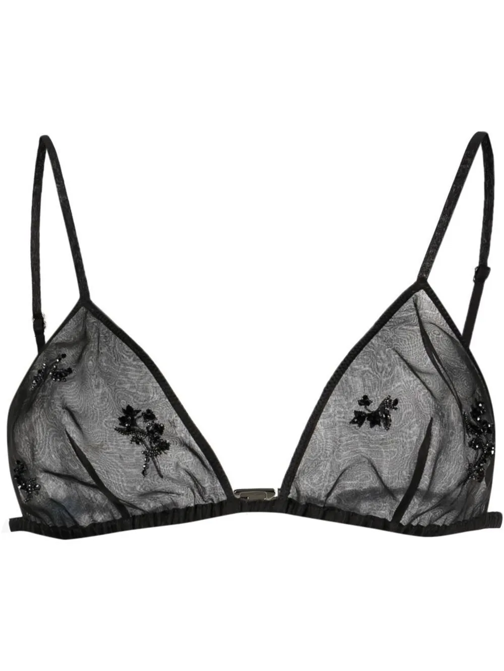 Prada Embroidered-detail Sheer Silk Bralette In Black
