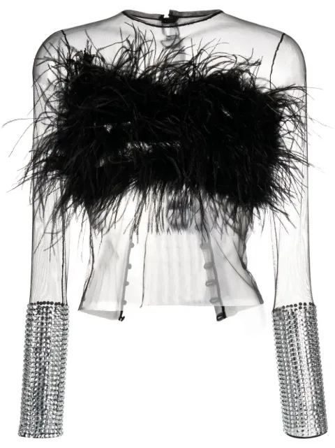 Loulou feather-detail long-sleeved top 