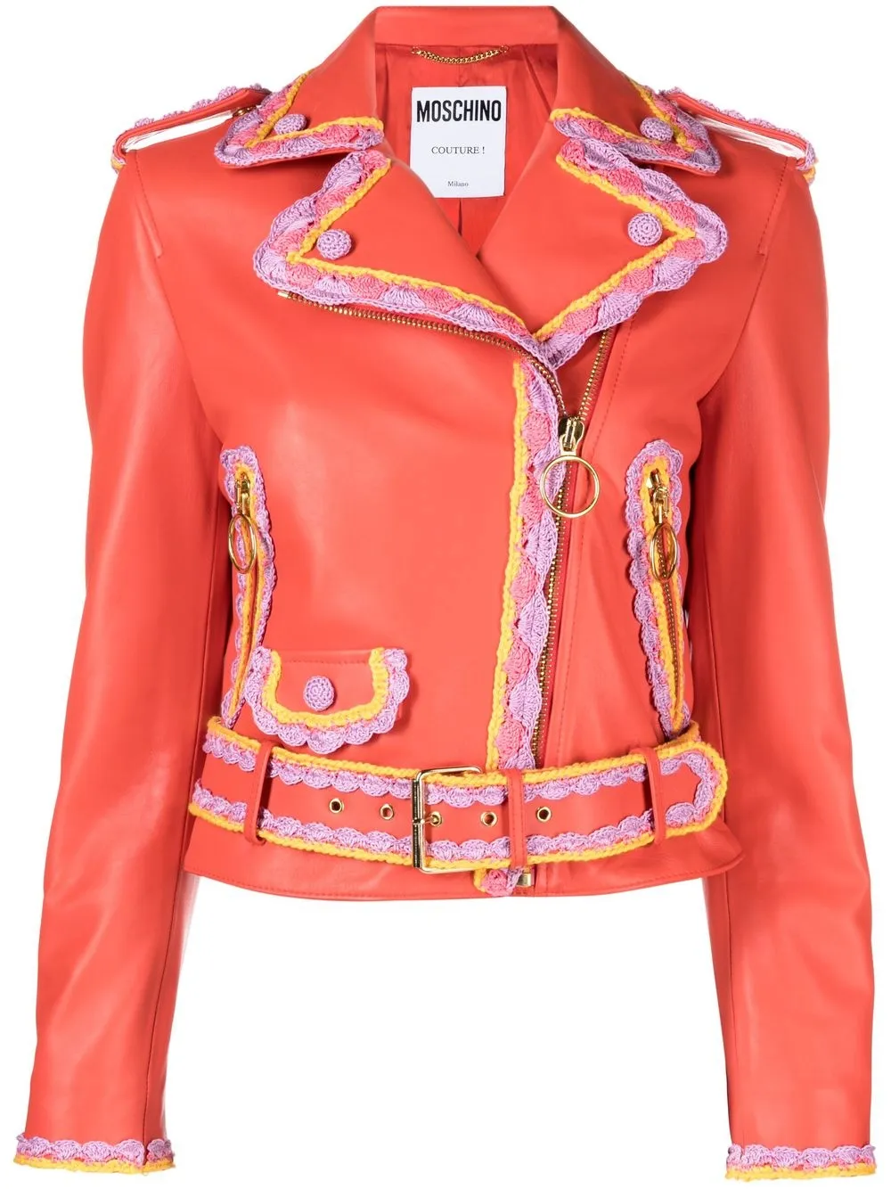 

Moschino crochet-trim leather jacket - Red