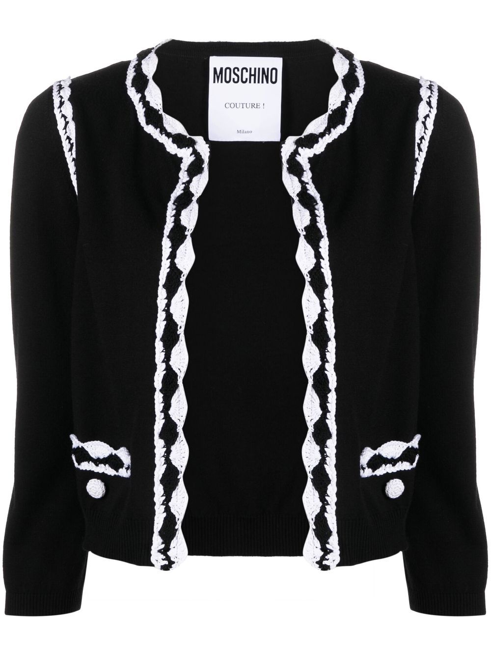 Shop Moschino Knitted Round-neck Cardigan In Black